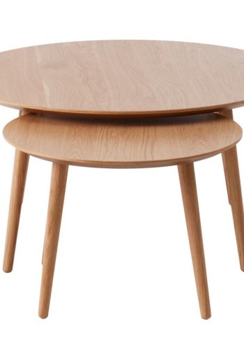 Adda Couchtisch, rund – Eichenfurnier natur und Eichenlatten (2er-Set)