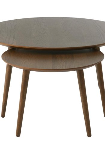 Adda Couchtisch, rund – geräuchertes Eichenfurnier und Latteneiche (2er-Set)