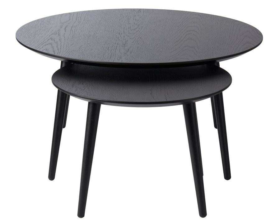 Adda Couchtisch, rund – schwarzes Eichenfurnier und Eichenlatten (2er-Set)