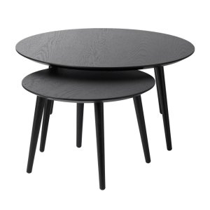Adda soffbord, runt - svart ekfaner och lamellek (set om 2)