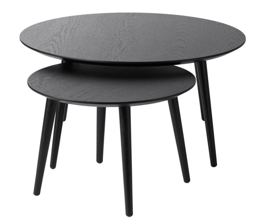 Adda Couchtisch, rund – schwarzes Eichenfurnier und Eichenlatten (2er-Set)