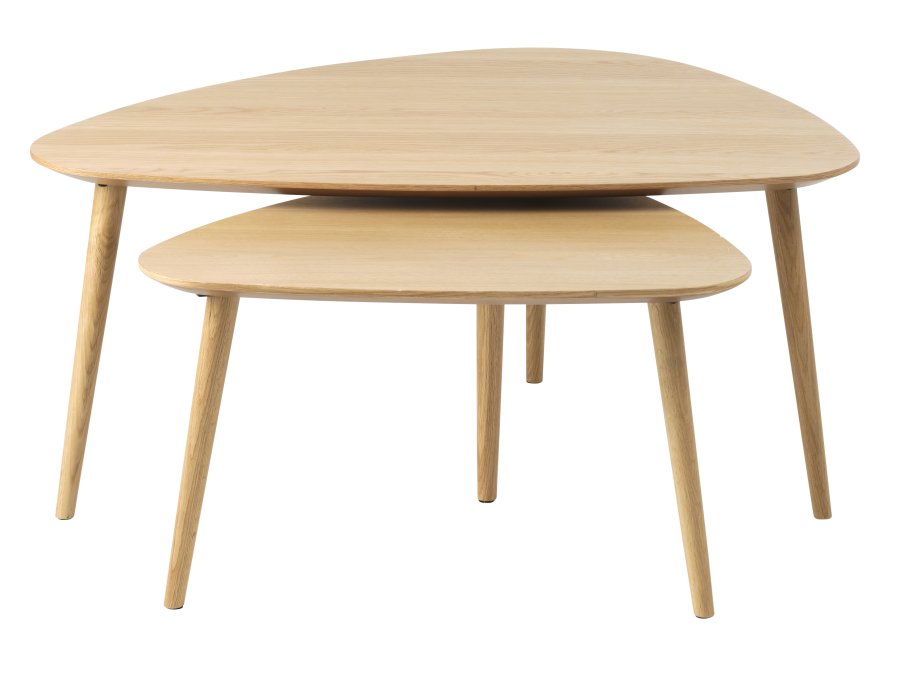 Adda Couchtisch, dreieckig - Eichenfurnier natur und Eichenlatten (2er-Set)