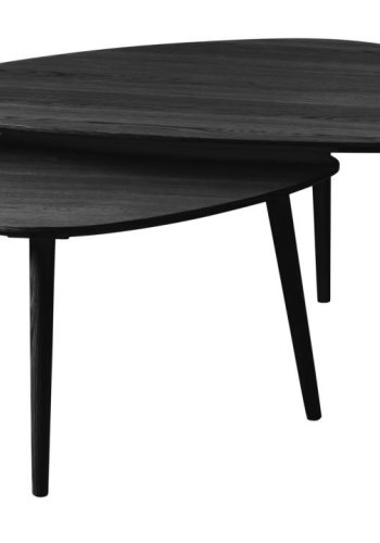 Adda Couchtisch, dreieckig – schwarzes Eichenfurnier und Eichenlatten (2er-Set)