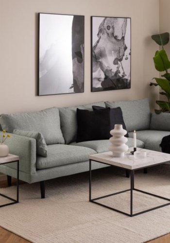 ACT NORDIC Barossa Couchtisch, quadratisch – weißes Papier, Carrara-Marmoroptik und schwarzer Stahl (40x40)