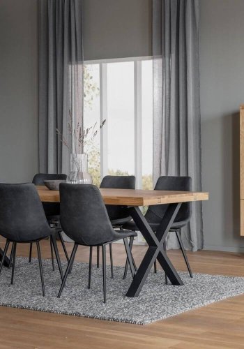 ROWICO Brooklyn rektangulr spisebord, m. udtrk - lakeret egetr m. X-ben i sort metal (220x95)