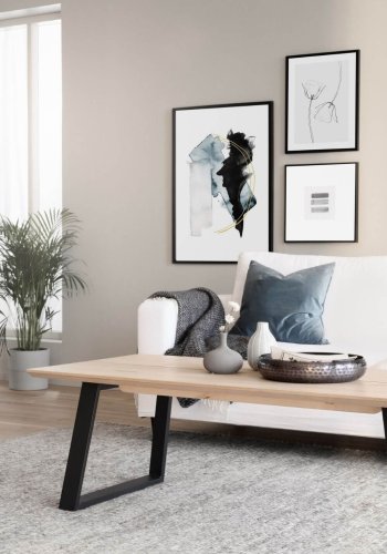 ROWICO Melville rektangulrt sofabord - hvidpigmenteret vildeg tr og sorte metalben (140x65)