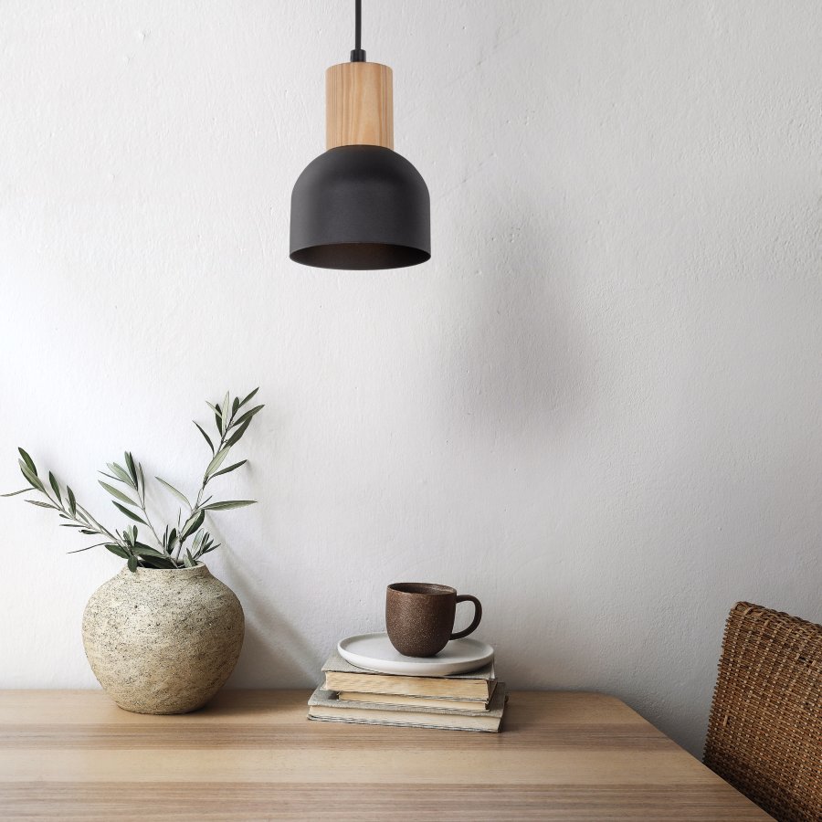 TK Cairo loftlampe - natur tr og sort metal