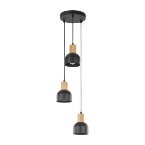 TK Cairo loftlampe, m. 3 skrme - natur tr og sort metal