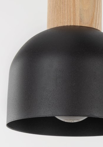 TK Cairo loftlampe, m. 3 skjermer - naturlig tre og sort metall