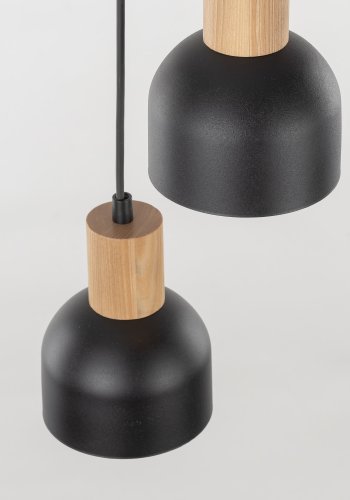 TK Cairo loftlampe, m. 3 skjermer - naturlig tre og sort metall