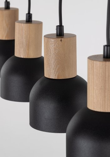 TK Cairo loftlampe, m. 4 skjermer - naturlig tre og sort metall