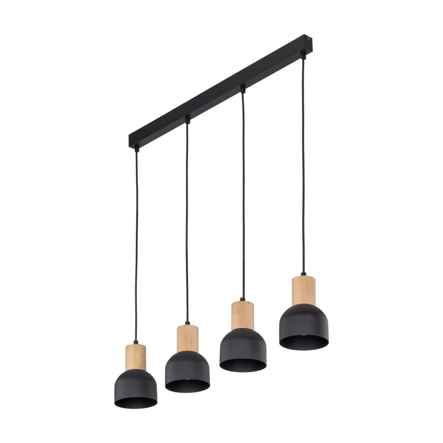 TK Cairo loftlampe, m. 4 skjermer - naturlig tre og sort metall