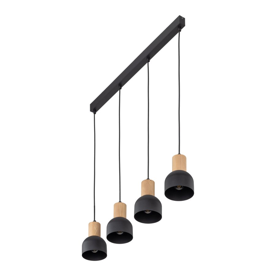 TK Cairo loftlampe, m. 4 skjermer - naturlig tre og sort metall