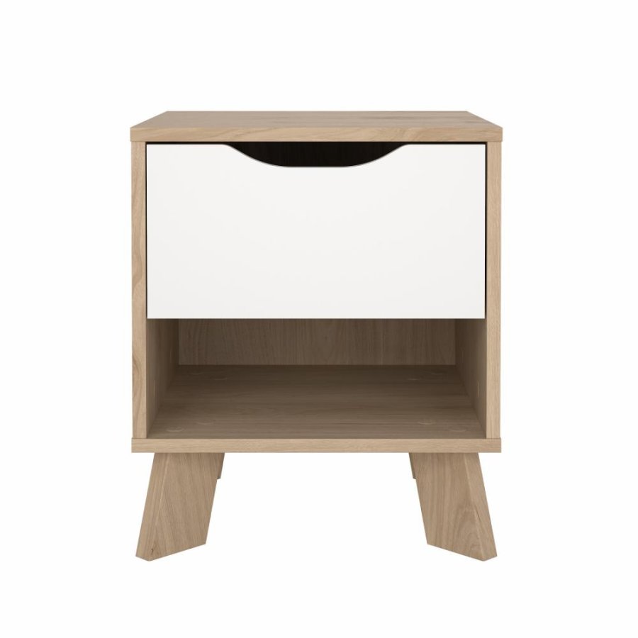 TVILUM Ikast Nachttisch 1 Schublade, Jackson Hickory / Weiß, 40,2 x 39,8 x 47,4 cm