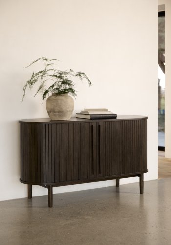 Meta sknk, m. 2 skydelger og 2 hylder, oval - mrk espresso brun eg