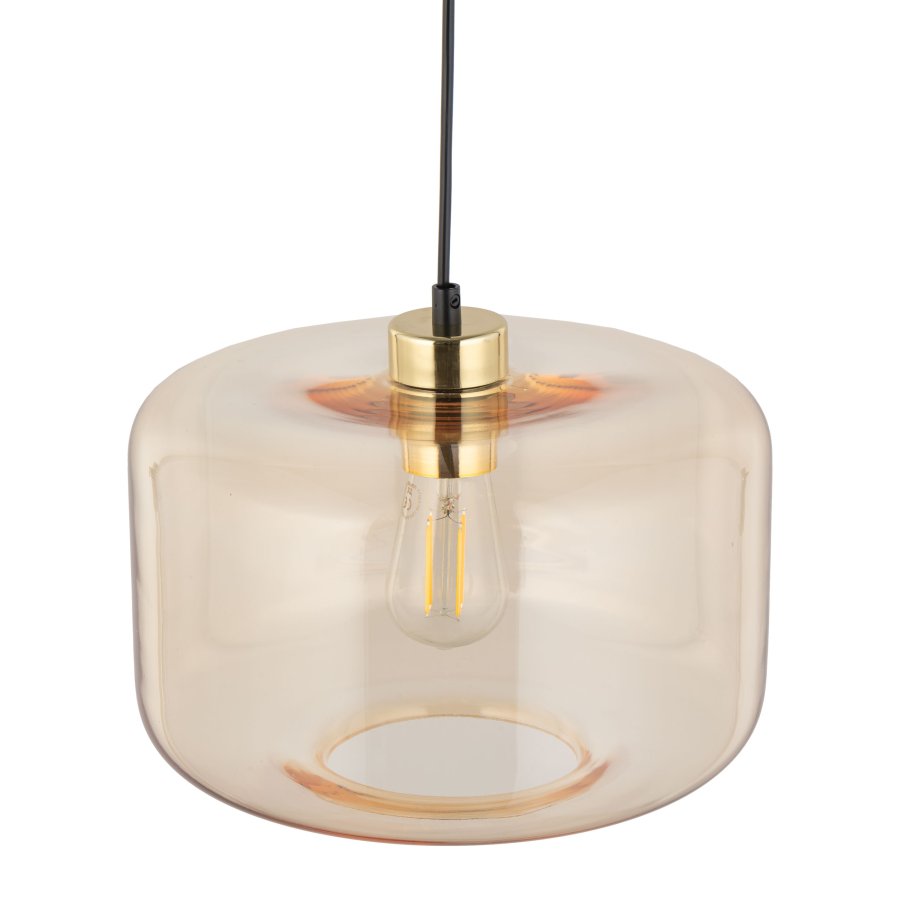 TK Alma taklampa - bärnstensfärgat glas, guld metall plast och svart plast