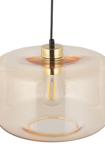 TK Alma taklampa - bärnstensfärgat glas, guld metall plast och svart plast