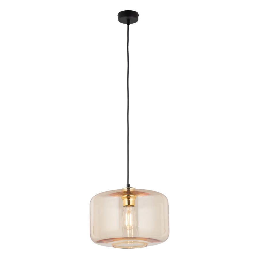 TK Alma taklampa - bärnstensfärgat glas, guld metall plast och svart plast