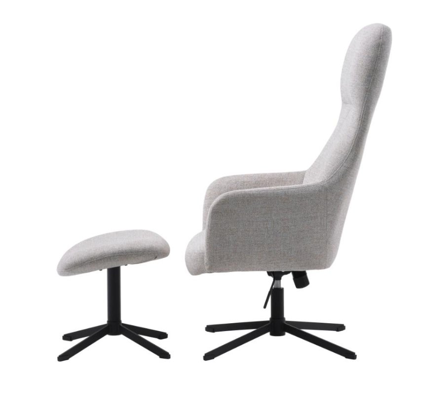 Manning hvilestol og fotskammel, m. armlener - naturlig stoff og svarte ben