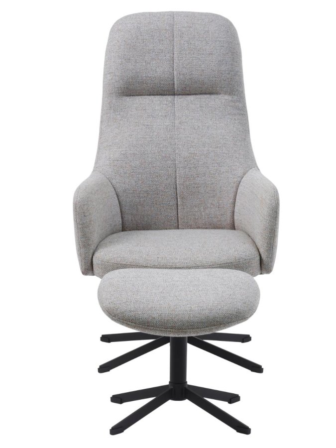 Manning hvilestol og fotskammel, m. armlener - naturlig stoff og svarte ben