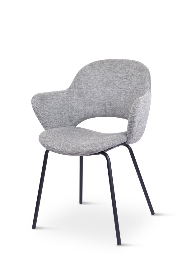 Rowley spisebordstol, m. armlen - grtt stoff og sort metall