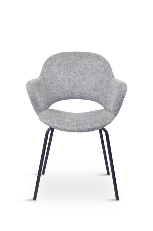 Rowley spisebordstol, m. armlen - grtt stoff og sort metall