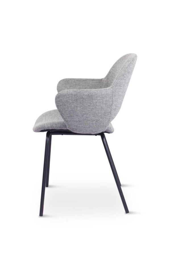 Rowley spisebordstol, m. armlen - grtt stoff og sort metall