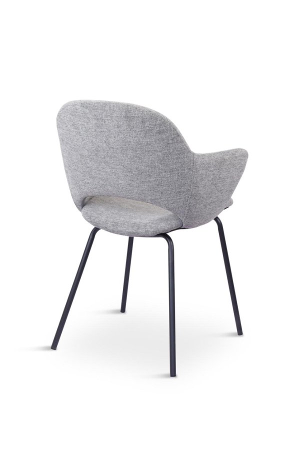 Rowley spisebordstol, m. armlen - grtt stoff og sort metall