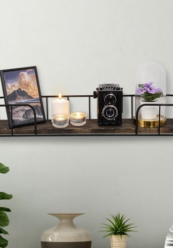 NORDVRK Syringa vegghylle - mrk valnttfarget grantre og sort metall