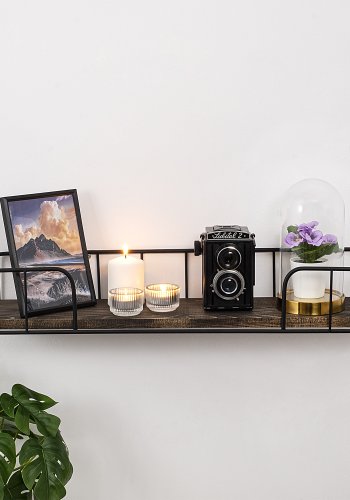 NORDVRK Syringa vegghylle - mrk valnttfarget grantre og sort metall