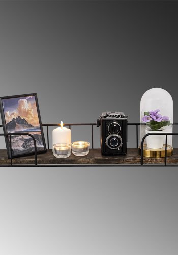 NORDVRK Syringa vegghylle - mrk valnttfarget grantre og sort metall