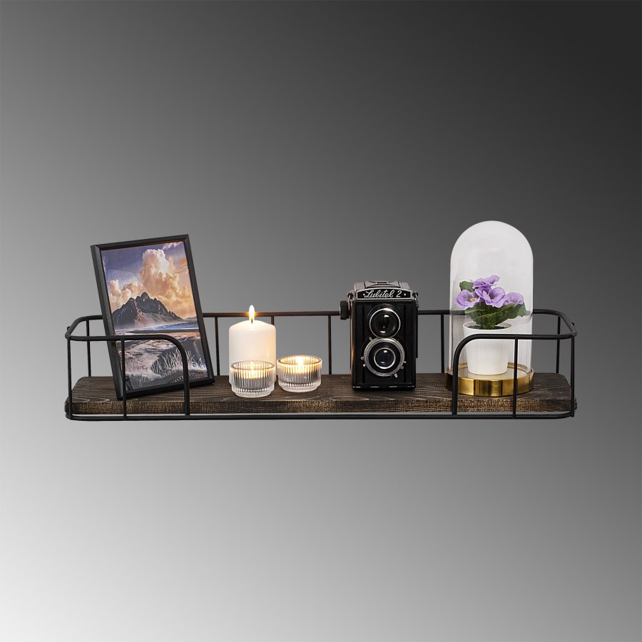 NORDVRK Syringa vegghylle - mrk valnttfarget grantre og sort metall