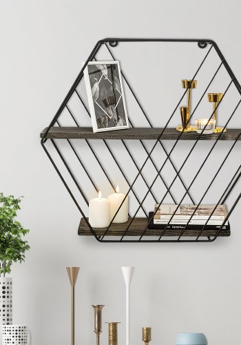 NORDVRK Anemone vegghylle - mrk valnttfarget grantre og sort metall