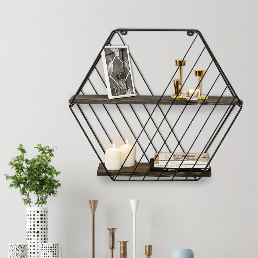 NORDVRK Anemone vegghylle - mrk valnttfarget grantre og sort metall