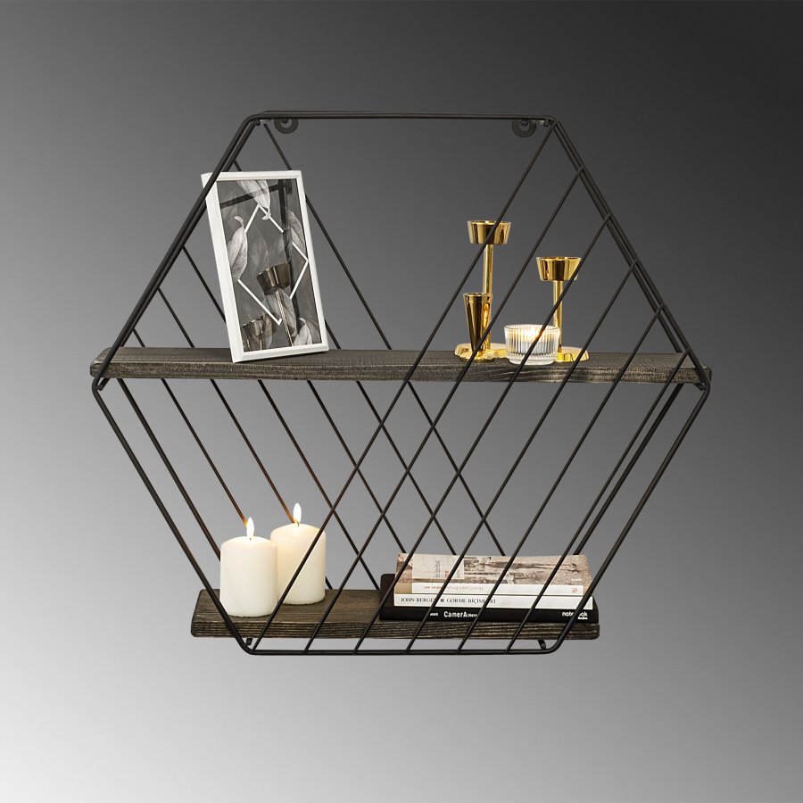 NORDVRK Anemone vegghylle - mrk valnttfarget grantre og sort metall