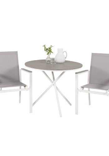 VENTURE DESIGN Parma hagesett, med salongbord og 2 stoler med armlener - hvit alu/gr tekstilene/gr aintwood