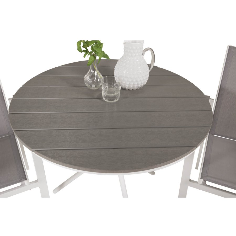 VENTURE DESIGN Parma hagesett, med salongbord og 2 stoler med armlener - hvit alu/gr tekstilene/gr aintwood