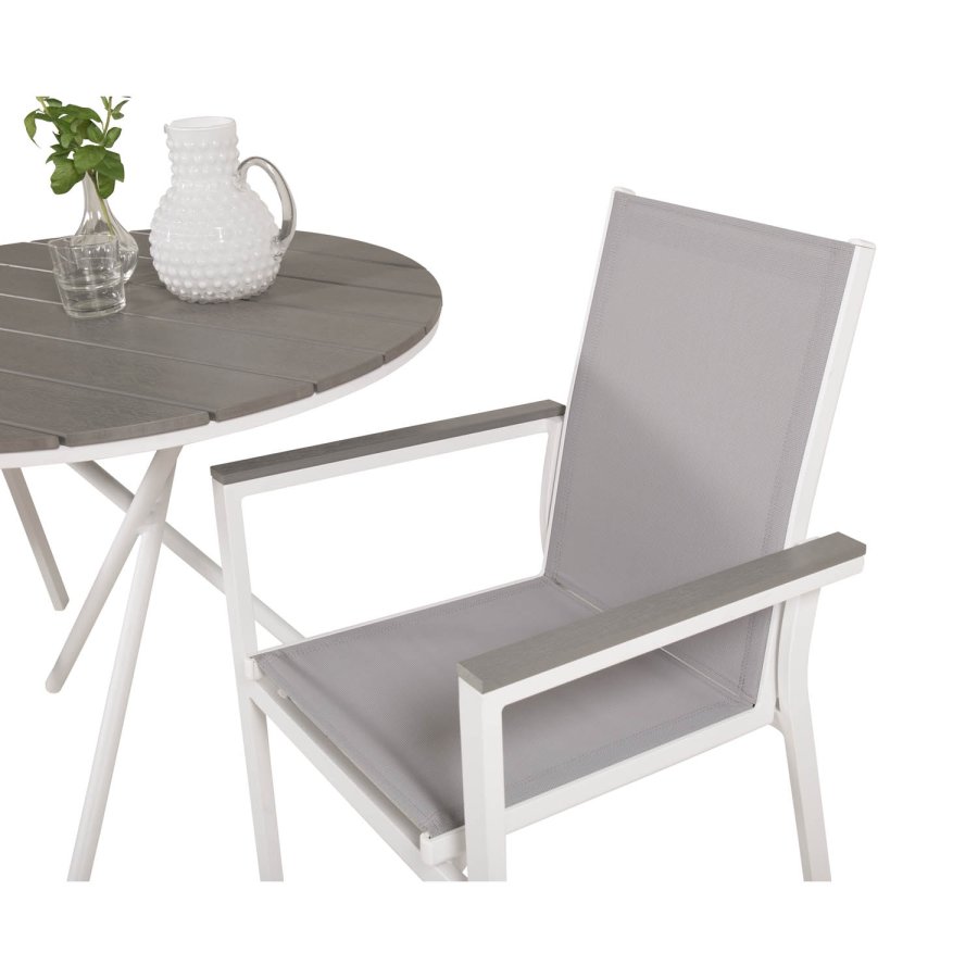 VENTURE DESIGN Parma hagesett, med salongbord og 2 stoler med armlener - hvit alu/gr tekstilene/gr aintwood