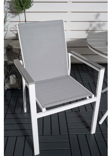 VENTURE DESIGN Parma hagesett, med salongbord og 2 stoler med armlener - hvit alu/gr tekstilene/gr aintwood
