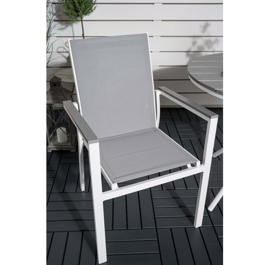 VENTURE DESIGN Parma hagesett, med salongbord og 2 stoler med armlener - hvit alu/gr tekstilene/gr aintwood
