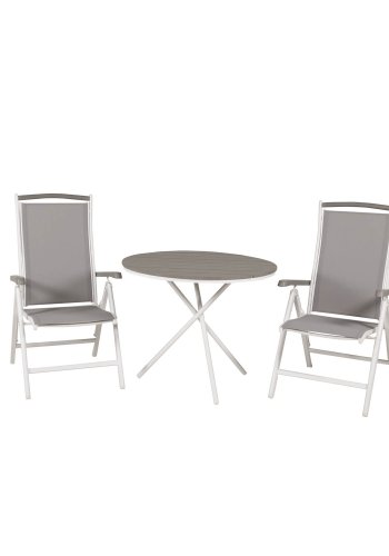 VENTURE DESIGN havest, m. Parma bord ( 90) og 2 Albany stole, m. armln - hvid alu/gr textilene