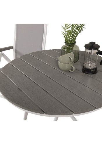 VENTURE DESIGN havest, m. Parma bord ( 90) og 2 Albany stole, m. armln - hvid alu/gr textilene