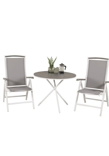 VENTURE DESIGN havest, m. Parma bord ( 90) og 2 Albany stole, m. armln - hvid alu/gr textilene