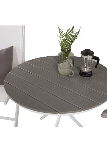 VENTURE DESIGN havest, m. Parma bord ( 90) og 2 Albany stole, m. armln - hvid alu/hvid textilene