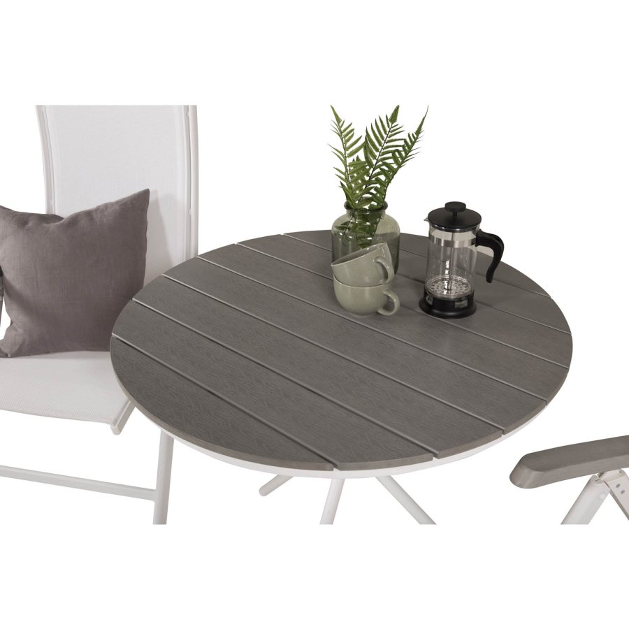 VENTURE DESIGN havest, m. Parma bord ( 90) og 2 Albany stole, m. armln - hvid alu/hvid textilene