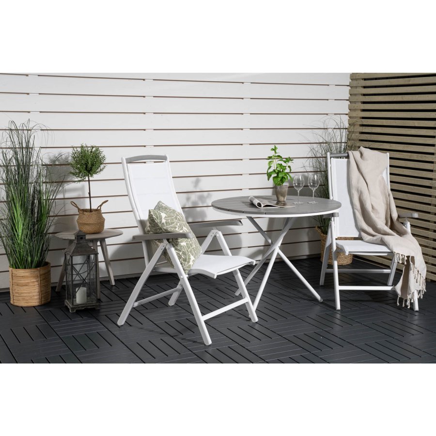 VENTURE DESIGN havest, m. Parma bord ( 90) og 2 Albany stole, m. armln - hvid alu/hvid textilene