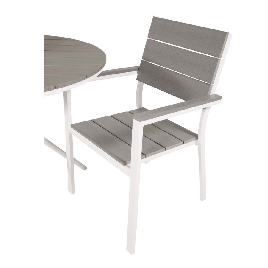 VENTURE DESIGN havest, m. Parma cafébord ( 90) og 2 Levels stole m. armln - hvid alu/gr aintwood