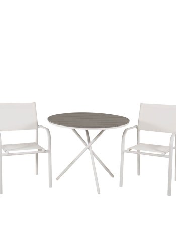 VENTURE DESIGN Gartenset mit Parma Cafétisch ( 90) und 2 Santorini Stühlen mit Armlehnen - Weißaluminium/Textilene