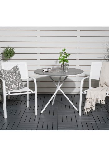 VENTURE DESIGN Gartenset mit Parma Cafétisch ( 90) und 2 Santorini Stühlen mit Armlehnen - Weißaluminium/Textilene