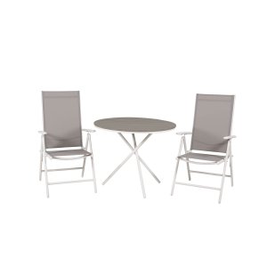 VENTURE DESIGN havest m. Parma Cafbord ( 90) og 2 Break stole m. armln - hvid alu/gr textilene